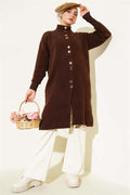 Metal Buttoned Bearded Cardigan Brown