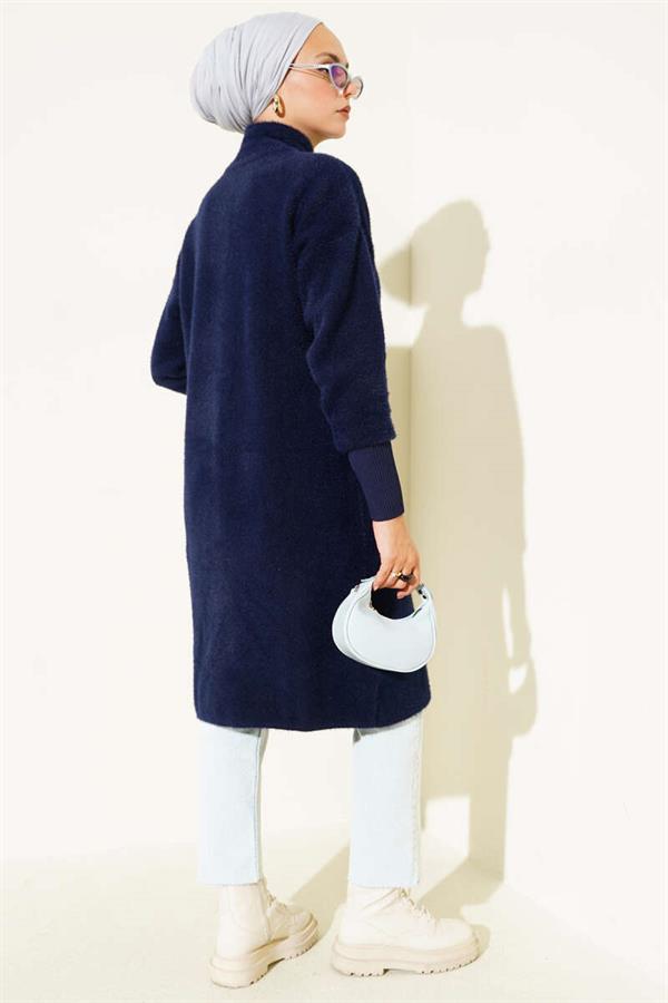 Bearded Cardigan with Metal Buttons, Navy Blue