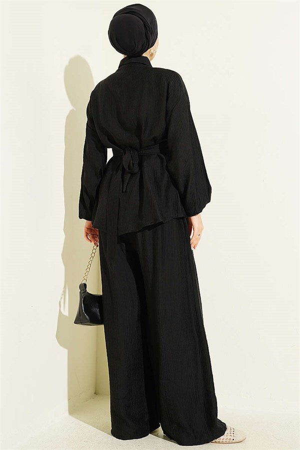 Black 2 Piece Set with Metal Buckle and Side Belts