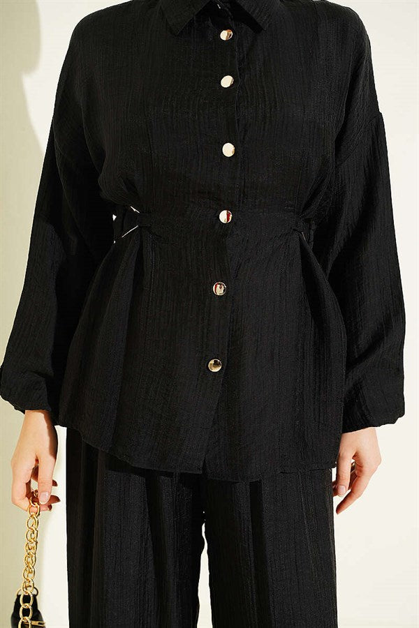 Black 2 Piece Set with Metal Buckle and Side Belts