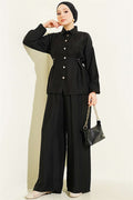 Black 2 Piece Set with Metal Buckle and Side Belts