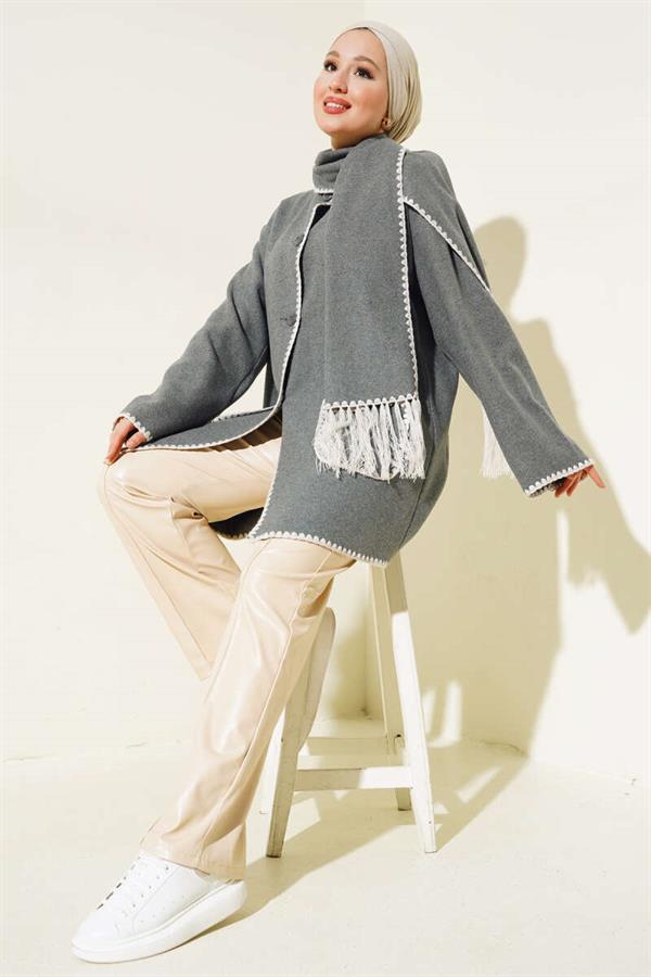 Mussel Stitched Scarf Jacket Smoke
