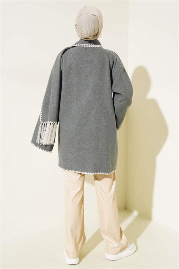 Mussel Stitched Scarf Jacket Smoke