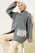 Mussel Stitched Scarf Jacket Smoke