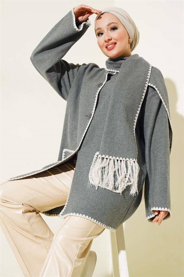 Mussel Stitched Scarf Jacket Smoke