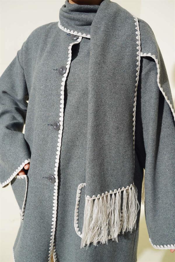 Mussel Stitched Scarf Jacket Smoke
