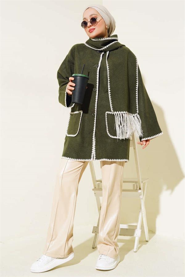 Mussel Stitched Scarf Jacket Khaki