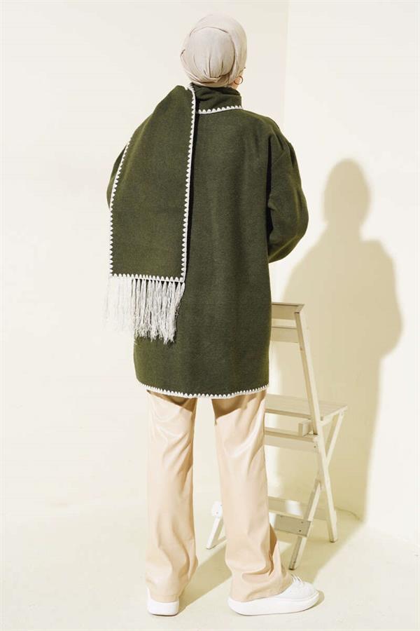 Mussel Stitched Scarf Jacket Khaki