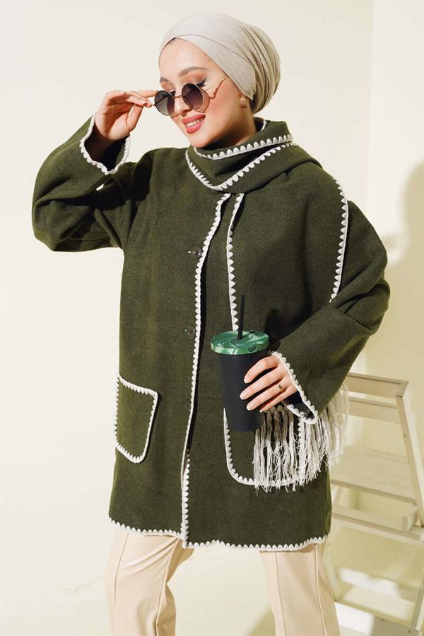 Mussel Stitched Scarf Jacket Khaki