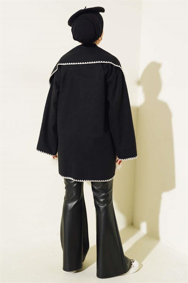 Mussel Stitched Scarf Jacket Black