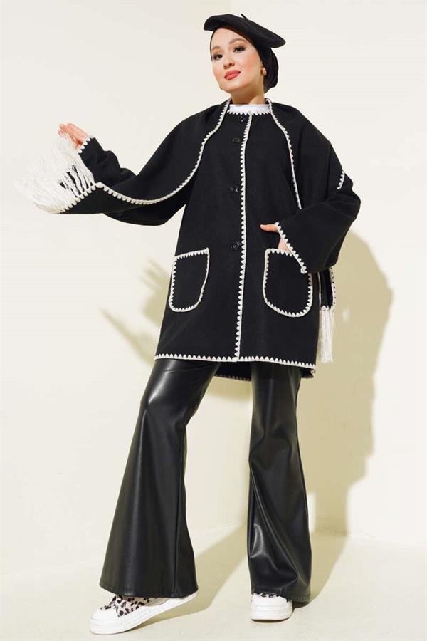 Mussel Stitched Scarf Jacket Black