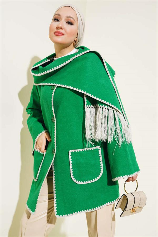 Mussel Stitched Scarf Jacket Green