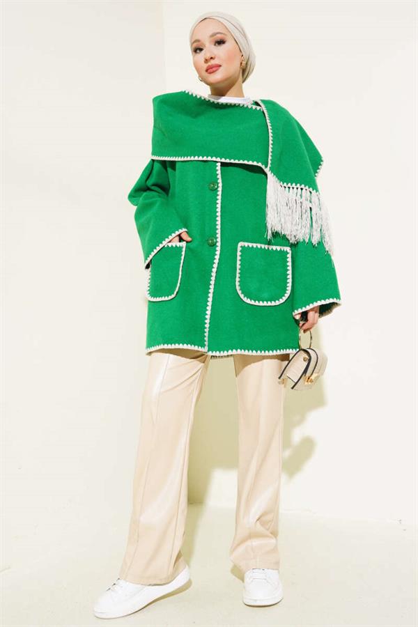 Mussel Stitched Scarf Jacket Green