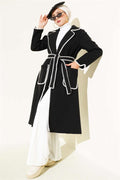 Black Belted Cashmere Coat with Mussel Stitching