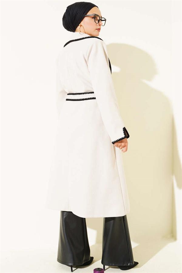 Mussel Stitched Belted Cashmere Coat Stone