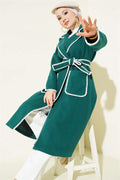 Emerald Green Cashmere Coat with Seashell Stitch and Belt