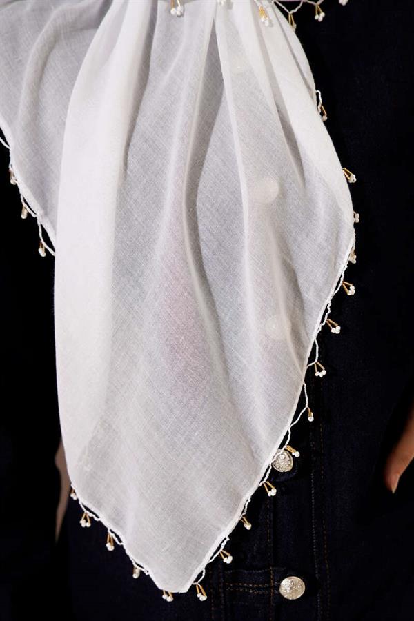 Mini Beaded Detail Scarf White