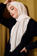 Mini Bead Detailed Scarf Cream