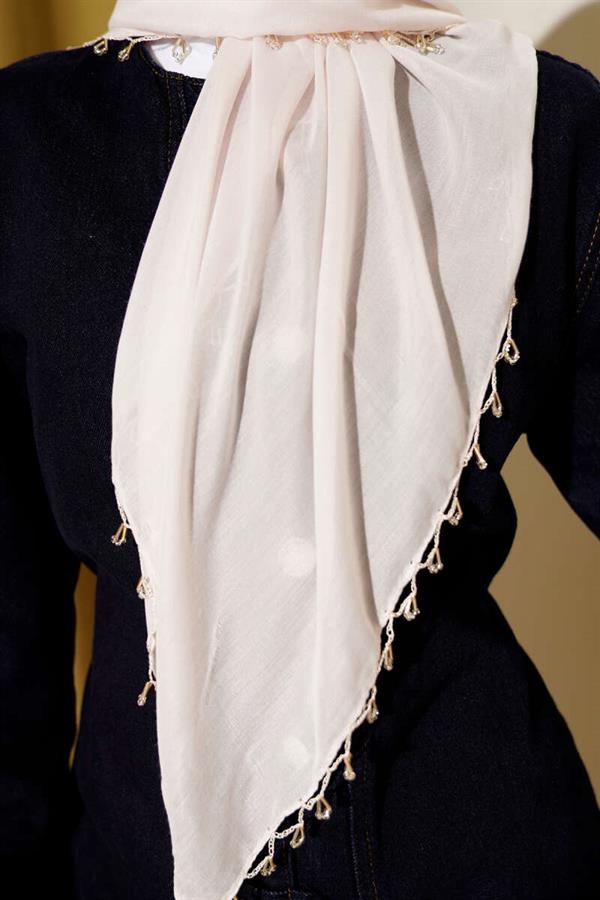 Mini Bead Detailed Scarf Cream