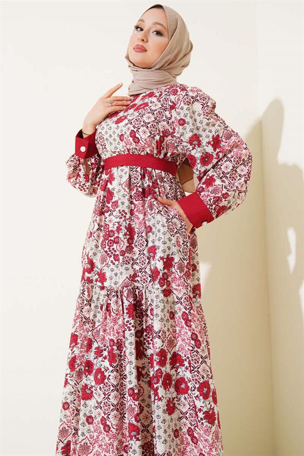 Mini Floral Patterned Dress Burgundy