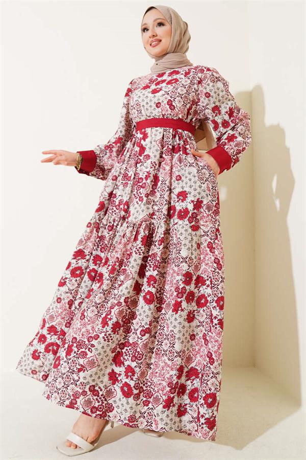 Mini Floral Patterned Dress Burgundy