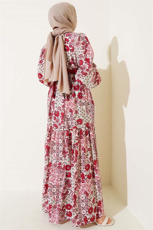 Mini Floral Patterned Dress Burgundy