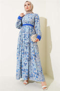 Mini Floral Patterned Dress in Saxe
