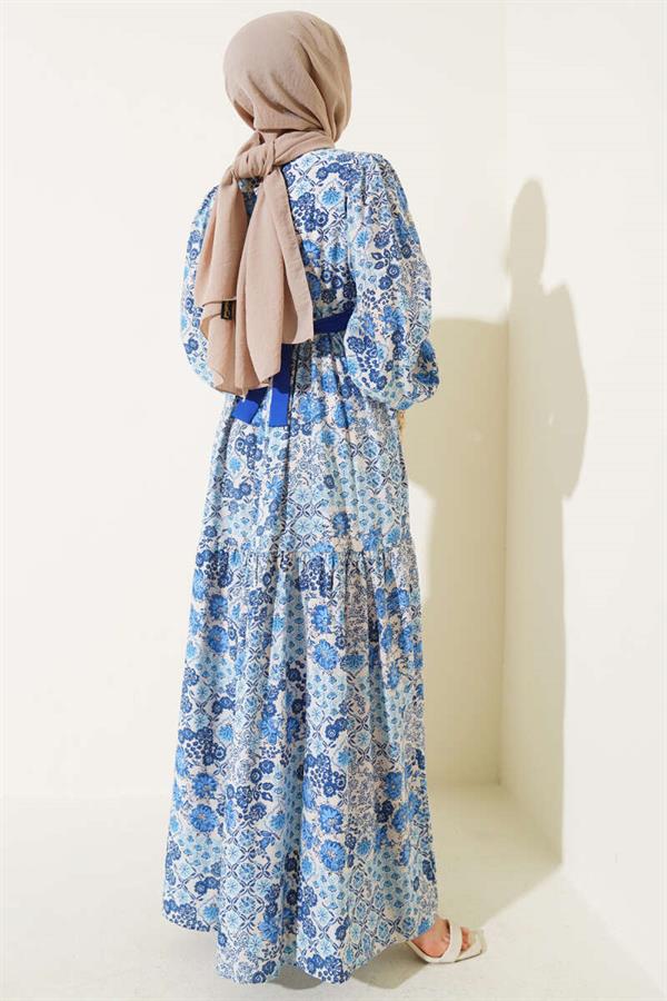 Mini Floral Patterned Dress in Saxe