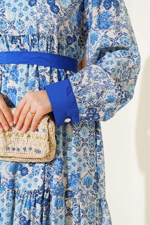 Mini Floral Patterned Dress in Saxe