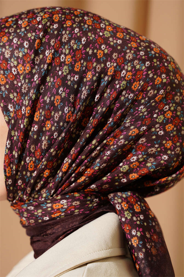 Mini Flower Detail Scarf Dark Brown