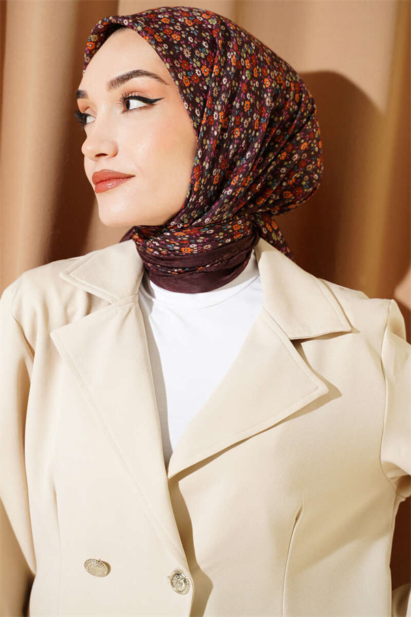 Mini Flower Detail Scarf Dark Brown