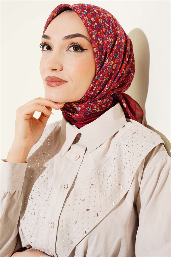 Mini Flower Detail Scarf, Burgundy
