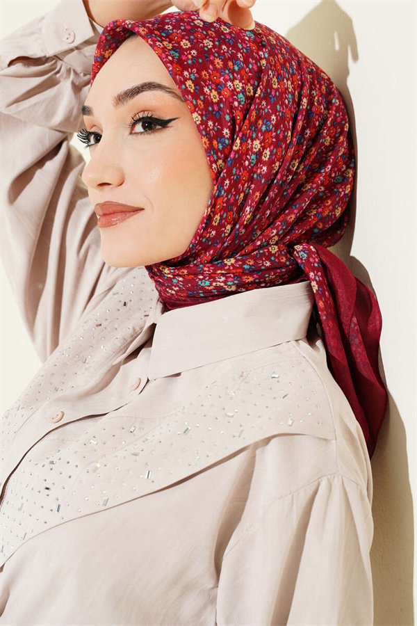 Mini Flower Detail Scarf, Burgundy