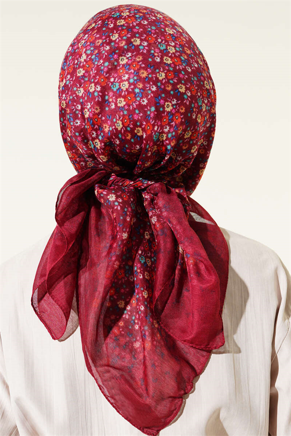 Mini Flower Detail Scarf, Burgundy