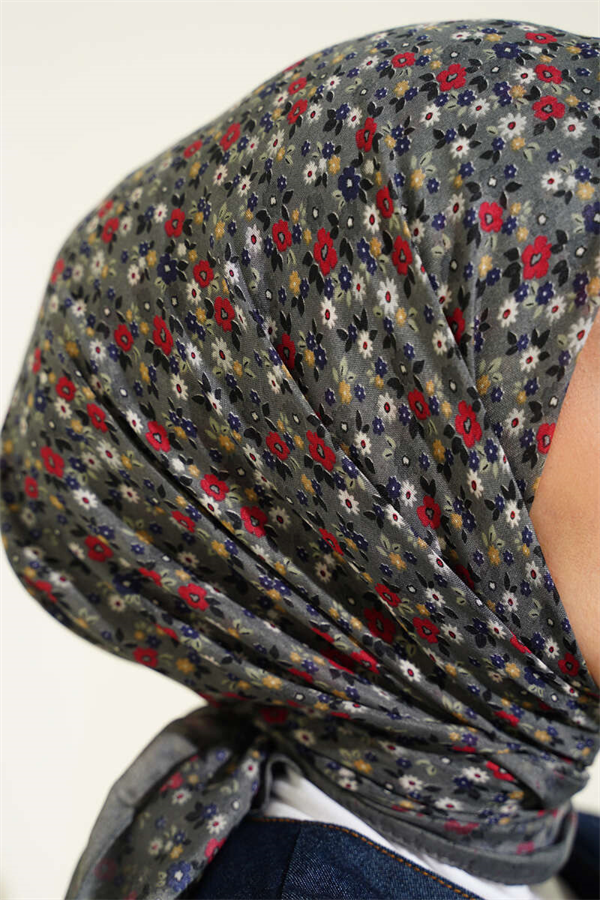Mini Floral Detail Scarf Grey