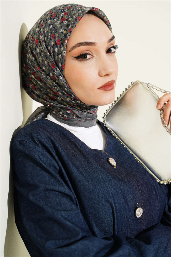 Mini Floral Detail Scarf Grey