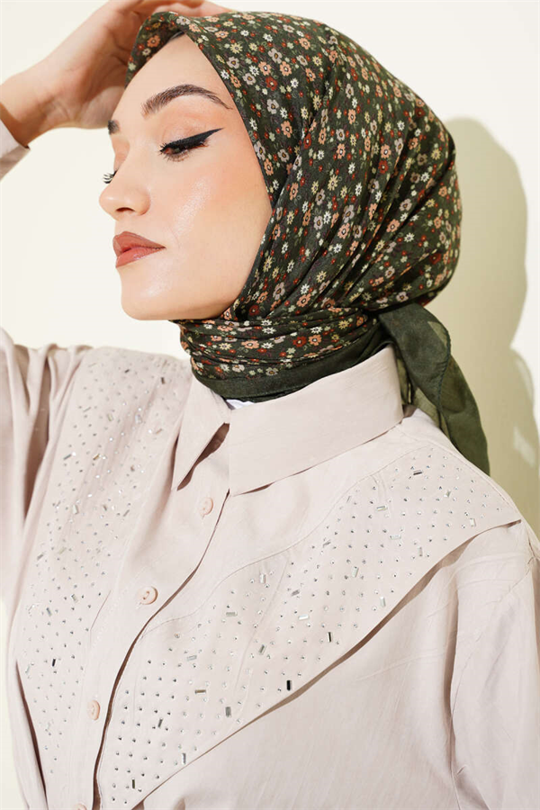 Mini Flower Detail Scarf Khaki