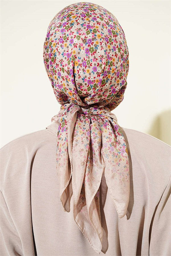 Mini Flower Detail Scarf, Sand Beige