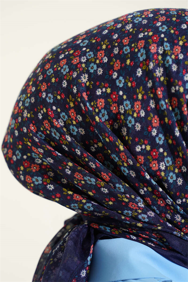 Mini Flower Detail Scarf Navy Blue