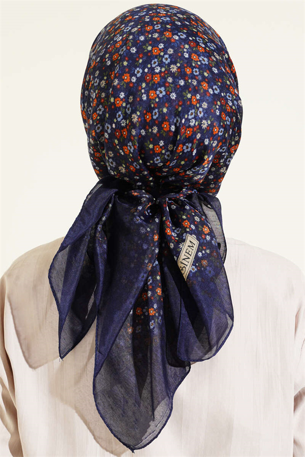 Mini Flower Detail Scarf Navy Blue