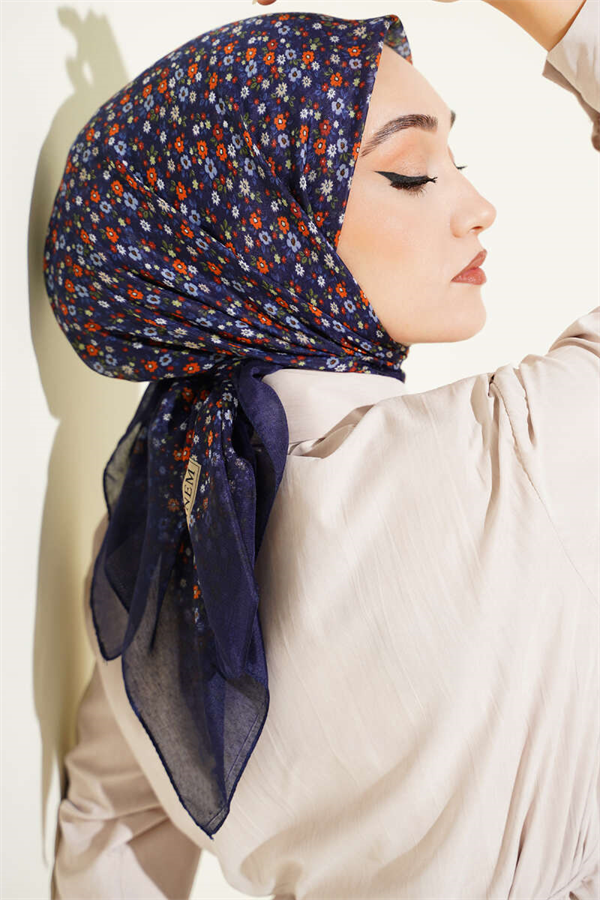 Mini Flower Detail Scarf Navy Blue