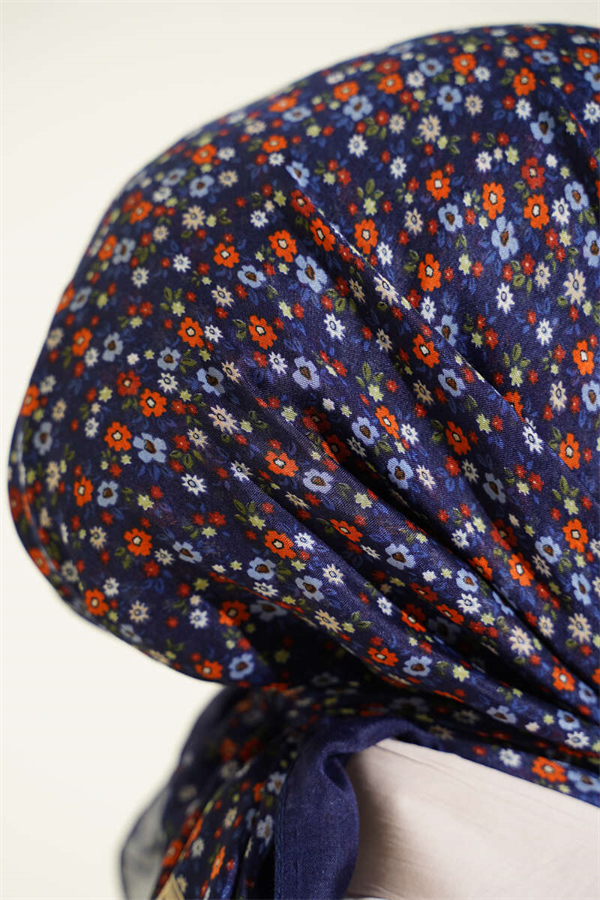 Mini Flower Detail Scarf Navy Blue