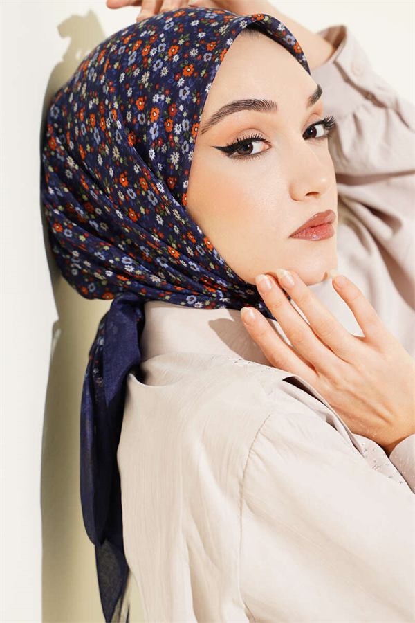 Mini Flower Detail Scarf Navy Blue