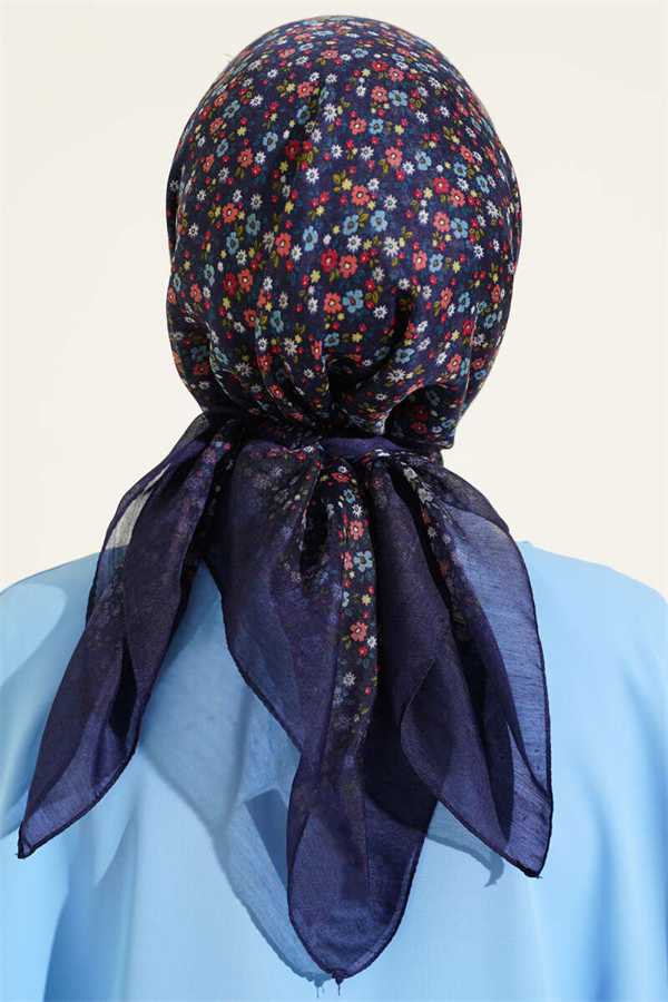Mini Flower Detail Scarf Navy Blue