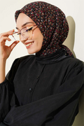Mini Flower Detail Scarf Black Burgundy