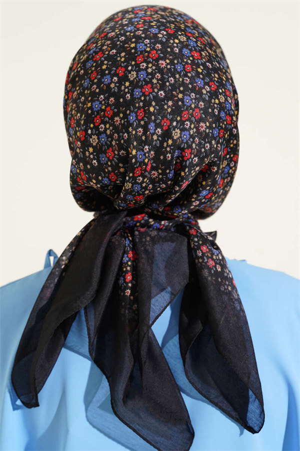 Mini Flower Detail Scarf Black Blue