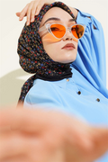 Mini Flower Detail Scarf Black Blue