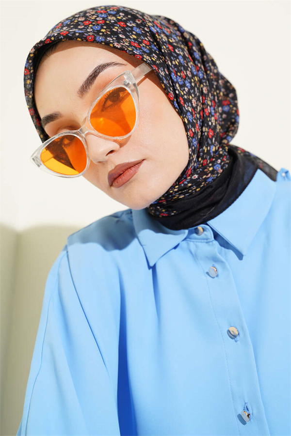 Mini Flower Detail Scarf Black Blue
