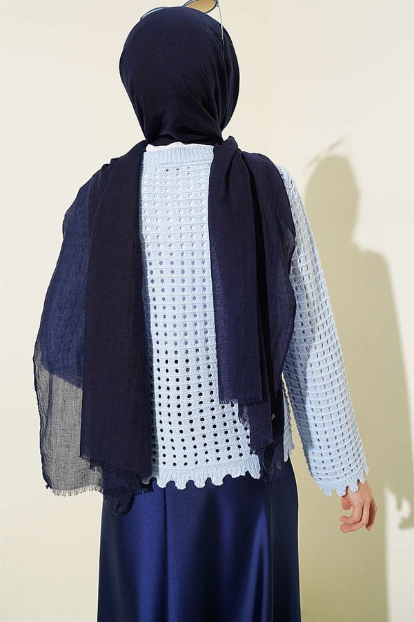 Mini Flower Embroidered Short Knit Cardigan, Blue