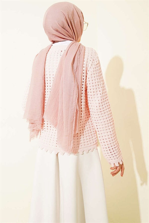 Short Knitted Cardigan with Mini Flower Embroidery, Pink